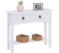 Table console RURAL table d'appoint en pin massif blanc avec 2 tiroirs et 1 étagère, meuble d'entrée style rustique en bois Blanc G