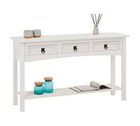 IDIMEX Console Rural Meuble Style Mexicain avec 3 Tiroirs et 1 Étagère, Table Console Blanche Fabriquée en Pin Massif, Poignées en Métal, Finition Lasurée Blanche