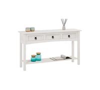 Table console RURAL table d'appoint en pin massif blanc avec 3 tiroirs et 1 étagère, meuble d'entrée en bois style rustique