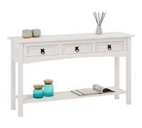 Table console RURAL table d'appoint en pin massif blanc avec 3 tiroirs et 1 étagère, meuble d'entrée en bois style rustique Blanc G