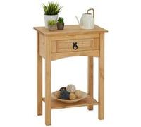 Table console SALSA table d'appoint en bois style mexicain avec 1 tiroir et 1 étagère, en pin massif finition teintée/cirée Naturel G