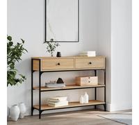 Table Console Sonoma Chêne 100x25x75 Cm Bois Contreplaqué Métal Marron