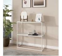 [en.casa] Table Console Style Intemporel Étagère Autoportante Moderne Table d'Appoint avec 2 Surfaces de Rangement pour Acier 80 x 80 x 26 cm Blanc Mat