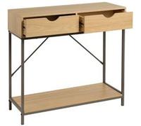Table console table d'entrée avec 2 tiroirs en panneaux de particules coloris naturel et structure en métal gris - Longueur 80 x Profondeur 30 x Hauteur 75 cm - JUANIO - Gris G