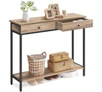 Table Console, Table d'Entrée, Bout de Canapé, avec 2 Tiroirs, Cadre en Acier, pour Entrée, Chambre, Salon, Style Industriel, Marron Camel et Noir d'encre [UNE ENTRÉE INDUSTRIELLE RÉUSSIE]Avec 2 éléme