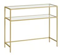 Table Console, Table d'Entrée, Bout de Canapé, Dessus de Table en Verre Trempé, Montage Facile, Pieds Réglables, pour Salon, Entrée, Couloir, Doré, transparent [Minimalisme étonnant] Faites passer vot