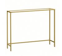 Table Console, Table D'entrée, Bout De Canapé, Dessus De Table En Verre Trempé, Montage Facile, Pieds Réglables, Doré Clair Et Transparent Jaune