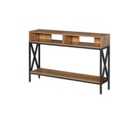 HomCom Table console d'entrée industrielle multi-rangements 120×23,5×75 cm Noyer