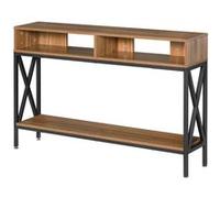 HomCom Table console d'entrée industrielle multi-rangements 120×23,5×75 cm Noyer