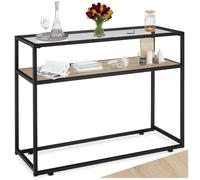 Table console - TECTAKE - Console KILKENNY au style industriel bois et acier, plateau en verre, 101,5 x 41,5 x 80,5 cm - Bois clair