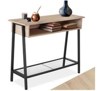 Table console - TECTAKE - Console TRALEE au style industriel, bois et acier avec étagère grillagée, 100 x 35 x 80,5 cm - Bois clair