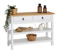 IDIMEX Table Console Tequila Table d'appoint Style Mexicain avec 1 Grand tiroir et 2 étagères, en pin Massif lasuré Blanc et Brun