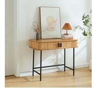 [en.casa] Table Console Design Scandinave Table d'Appoint avec 2 Compartiments de Rangement pour Entrée Salle à Manger Salon Couloir MDF Bambou Métal 100 x 50 x 76 cm Naturel Noir