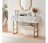 Table console 'Varberg' avec 2 tiroirs 75 x 120 x 30 cm imitation marbre, blanc