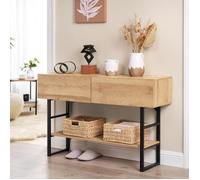 en.casa Table console Varberg – métal avec 2 tiroirs, 75 x 120 x 30 cm, noir effet chêne