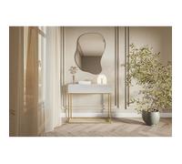 Selsey Console D'Entrée Deboute avec Tiroir À Lamelles 90 x 79 cm sur Pieds Dorés Blanc Veldio