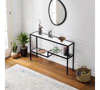 Table console 'Videnel' avec plateau en verre 120x30x76 cm noir