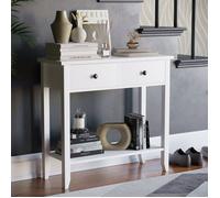 Table console Windsor avec 2 tiroir et étagère - Meuble de couloir, d’appoint ou coiffeuse, blanc
