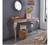 Table console - WOHNLING - Sheesham - 130 cm - Bois massif - Métal inoxydable poli