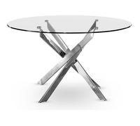 Table à manger ronde verre et pieds métal chromé Kreuz 130 cm