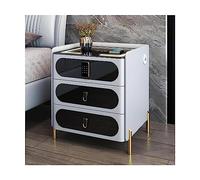 Table d’appoint de Chargement sans Fil avec Serrure Table de Chevet Intelligente avec Table de Chevet LED Chargement USB 3 tiroirs Mangeoire de Chevet en Bois