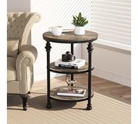 Table d‘appoint en Bois,Petite Table de Chevet Ronde,Table basse 3 niveaux de rangement,3 Pieds en Colonne,Bout de Canapé,Table côté canapé design pour Salon,Chambre,Bureau(60x46x46cm,Chêne)