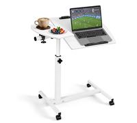 Table d’appoint en C à roulettes 60 x 40 cm, Bureau Mobile réglable 59-89 cm avec Plateau inclinable 0-90°, Support Ordinateur Portable, butée antidérapante, pour canapé, lit, Lecture, télétravail