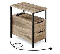 Table d’appoint - Prises intégrées - 2 tiroirs - Marron camel et noir