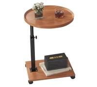 Table d’Appoint Ronde En c Sur Roulettes, Hauteur Réglable 45-80 cm | plateau pivotant 360°, cadre métallique et plateau MDF, table mobile gain de place pour canapé, salon, chambre et bureau