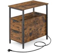 Table d’Appoint - VASAGLE - Avec Multiprise et Rangement - Marron Rustique et Noir Classique