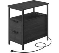 Table d’Appoint - VASAGLE - Petite Table Fine avec 2 Tiroirs - Gris Anthracite et Noir Classique