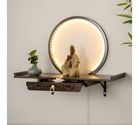 Table d’Autel Murale avec Lumière LED, Autel Bouddha en Bambou avec Tiroir, pour Méditation, Maison et Décoration Spirituelle(Brown,40cm/15.7in)