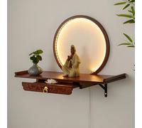 Table d’Autel Murale avec Lumière LED, Autel Bouddha en Bambou avec Tiroir, pour Méditation, Maison et Décoration Spirituelle(Reddish-Brown,40cm/15.7in)