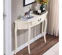 Table d’entrée étroite, console demi-lune en bois d’hévéa avec tiroir | Bois d'hévéa, design demi-lune, gain de place, profondeur 30 cm(Ivory white,39.3IN)