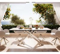 Table d’extérieur Edge 200x100 cm céramique Minas Melange blanc-beige piètement croisé rectangulaire en acier inoxydable