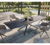 Table d’extérieur Edge 300x100 cm céramique Laminam® Nero Greco anthracite piètement croisé rectangulaire en acier inoxydable