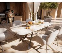 Table d’extérieur Edge Boot 200x100 cm céramique Minas Melange blanc-beige piètement croisé rectangulaire en acier inoxydable