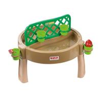 Table d'activités Dolu 4 en 1 pour enfants de 24 mois à 5 ans, avec sable, eau, jardin et pot de fleurs, en plastique marron, 65 x 98 x 98 cm
