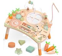 Table D'activités en Bois pour Bébé de 1 an, 9 en 1 Montessori Jouet Enfant | 9 Jeux en 1 : Labyrinthe de Perles, Pêche, Trieur de Formes & Horloge - éveille Bébé Dès 1 an, Cadeau D'anniversaire