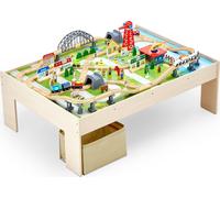 Table d'activités en bois VEVOR, 120 pièces, avec bac de rangement pliable, ensemble de train 3 en 1 pour jouer, peindre, lire, manger, ensemble de jouets créatifs pour enfants de 3 ans et plus