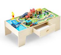 Table d'activités en bois VEVOR, 62 pièces, table d'enfant avec grand tiroir, set de train 3 en 1 pour jouer, peindre, lire, manger, set de jouets créatifs pour enfants de 3 ans et plus