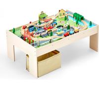 Table d'activités en bois VEVOR, 84 pièces, avec bac de rangement pliable, set de train 3 en 1 pour jouer, peindre, lire, manger, set de jouets créatifs pour enfants de 3 ans et plus