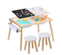 VEVOR Table d'Activités pour Enfants, Table d'Exploration Sensorielle avec 3 Bacs de Rangement et 1 Porte-papier, Table d’Eau et de Sable en Bois, Intérieure/Extérieure, pour Dessiner et Étudier