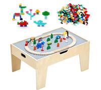Table d'activités VEVOR, 290 briques et 30 pièces de chemin de fer en bois, chemin de fer, véhicules, rails et accessoires, table de jeu en bois pour enfants avec surface de rangement pour enfants de