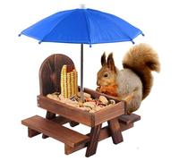 Table d'alimentation pour écureuils en Bois avec Parapluie, Banc d'écureuil et Table de Pique-Nique pour Ornements de Jardin, mangeoire Banc 21x18x18cm