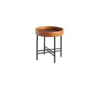 Angel Cerdá - Table d’Appoint Ronde en Noyer et Cuir de Vache Recyclé Cognac - Table d’Appoint Moderne pour Salon, Chambre ou Coin Lecture - Ø42 x 45 cm