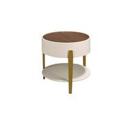 Table basse ronde en noyer, bois MDF beige et pieds en acier inoxydable poli doré - Ø52 x 50 cm - 2150 ANGEL CERDA