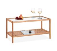 Relaxdays Table d'appoint, Console en Bois de Noyer et Verre, H x L x P : 40 x 80 x 40 cm, pour Salon, Nature