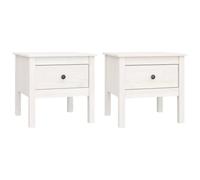Table d'appoint 2 unités en bois massif de pin blanc 50 x 50 x 49 cm | Bois avec tiroir, montage facile, style rustique