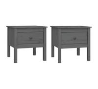 Table d'appoint 2 unités en bois massif de pin gris 50 x 50 x 49 cm | Tiroir de rangement, surface stable, meuble salon, chambre, manuel de montage inclus, style rustique